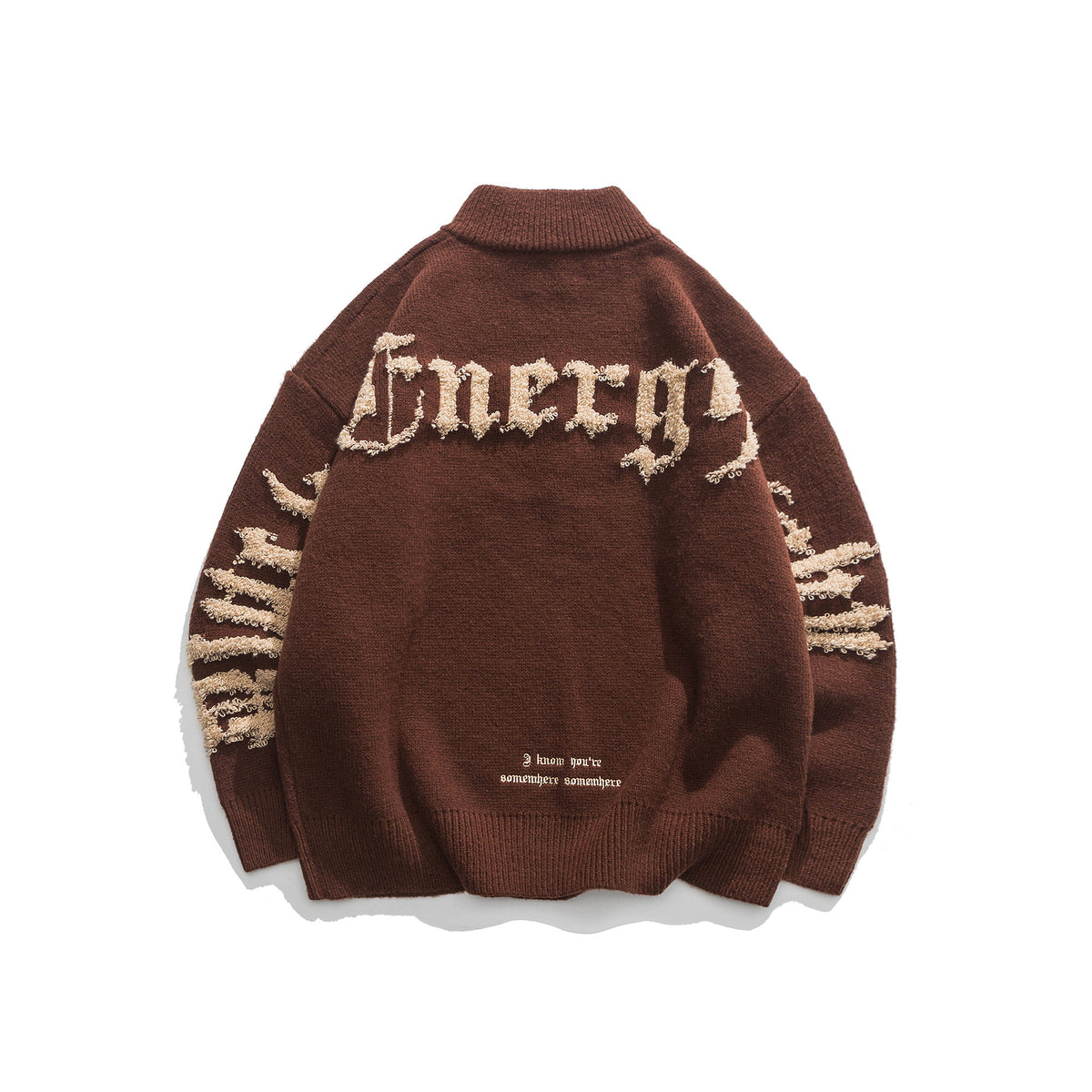 High-Neck Jacquard Zip Sweater