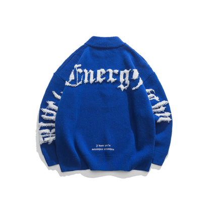 High-Neck Jacquard Zip Sweater